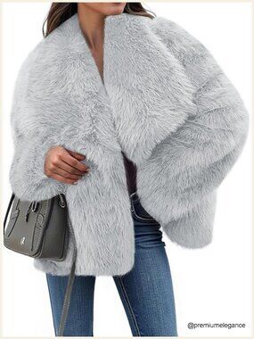 Cropped Faux Fur Jacket Winter Long Sleeve Open Front Warm Shaggy Coat
